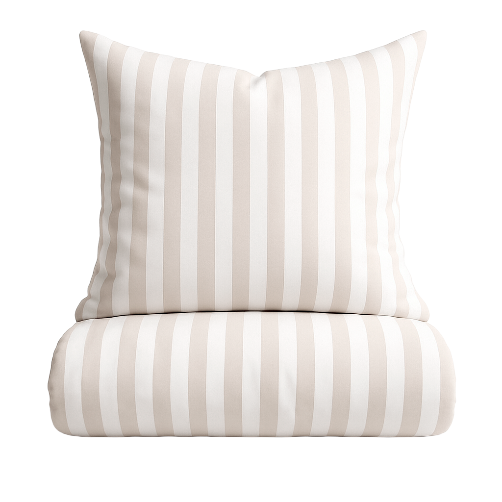 Blok Strib sengetøj - sand/hvid